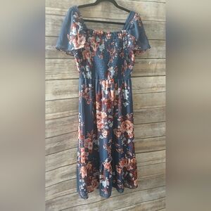 LC Lauren Conrad Blue and Orange Floral Midi Dress